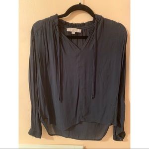 Loft Long Sleeved Navy String Blouse